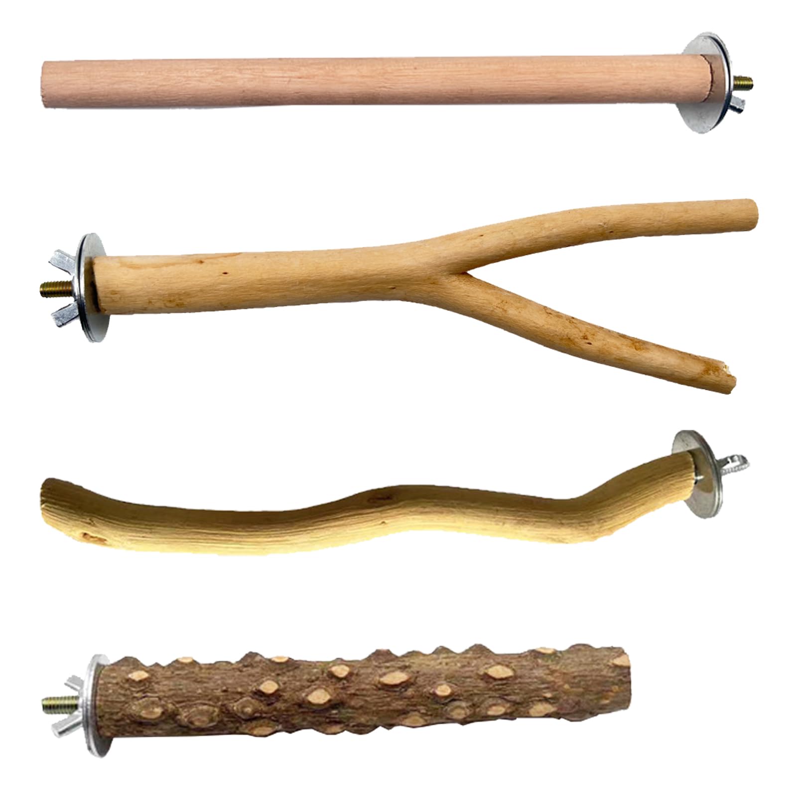 Posatoi Naturali Per Uccelli In Legno - Set 4 Pezzi Per Pappagalli E Volatili