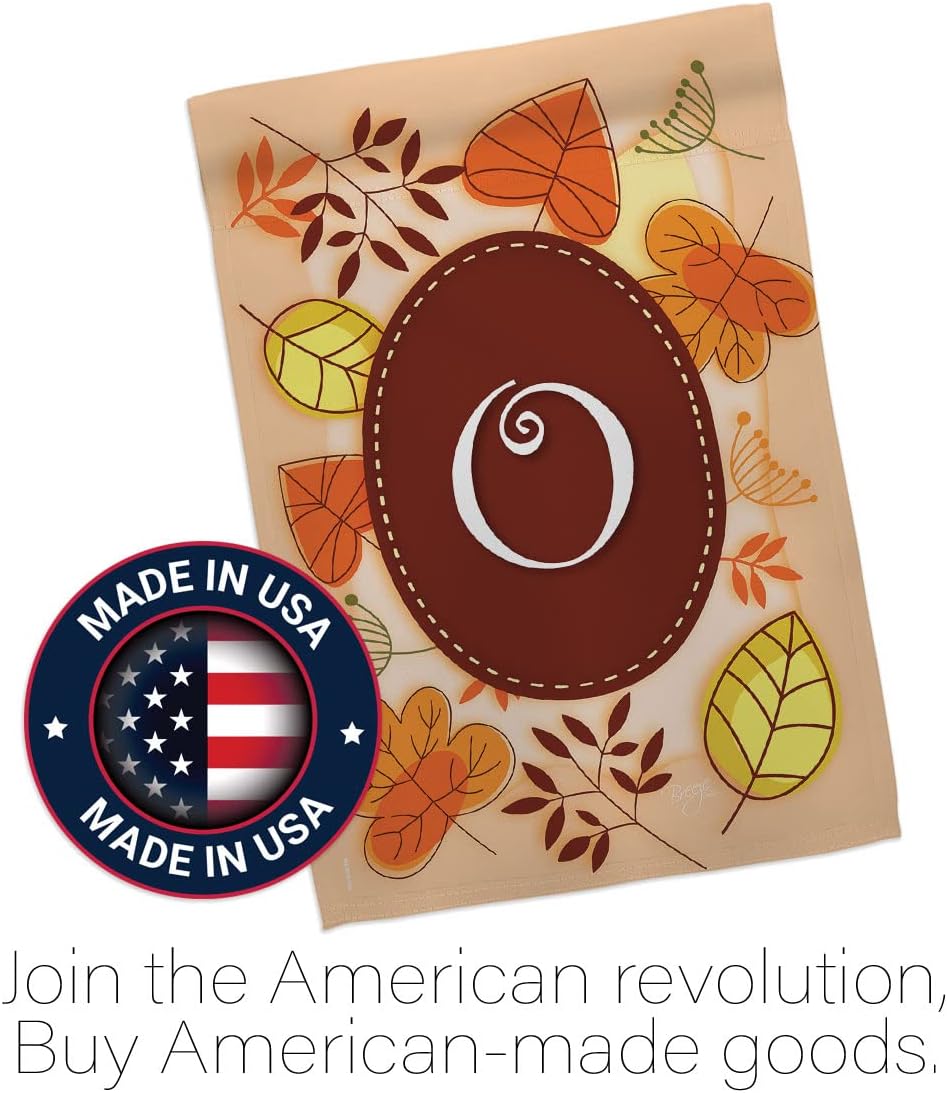 Autumn O Initial House Flag - Pack Monogram Fall Harvest & Scarecrow Pumkins Sunflower Leaves Season Autumntime Gathering USA Embroidery - Banner Small Garden Yard Gift Double-Sided 28 X 40