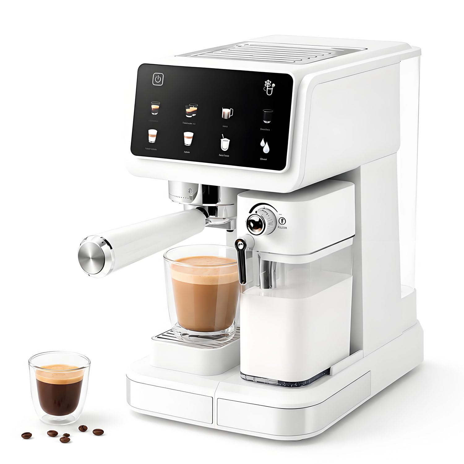 Cafetera Espresso Profesional de 20 Bares con depósito de Agua Grande de 1,5 L y espumador de Leche Desmontable de 500 ml, sist-ema de Calentamiento rápido de 1350 W con Placa calientatazas