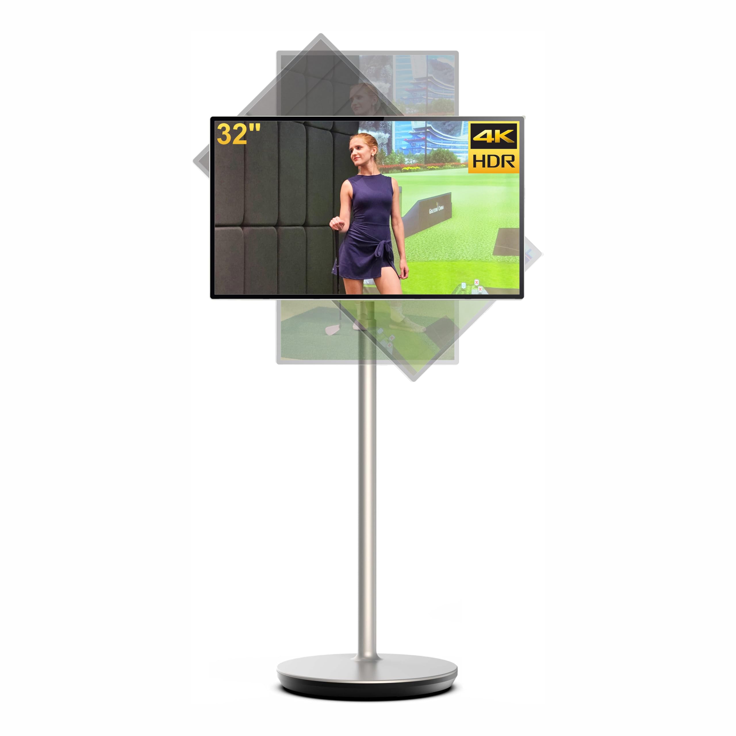 32 Inch Portable Smart Screen Monitor, Mobile Stand TV, UHD 3840p, Android 13, 8G Processer, Miracast and Airplay Protocols, APPs, Touch and Remote Control