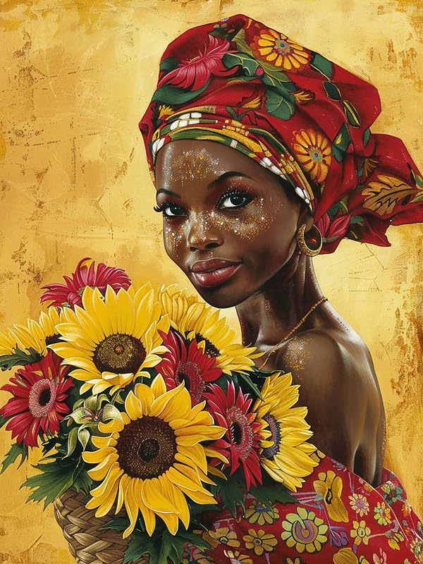 VAIIEYO 5D DIY Diamond Painting African Woman, Diamond Art Kits for Adults African American, Paint with Round Full Drill Crystal Rhinestone Diamonds Gem Art for Home Wall Decoration Gift 12X16 Inch-75