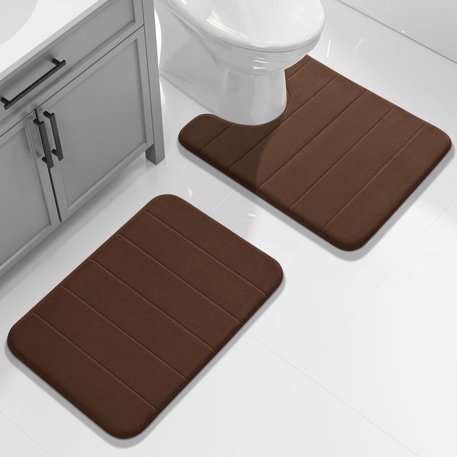 Yimobra Memory Foam Bath Mat, Soft and Comfortable, Super Water Absorption, Non-Slip, Thick, Machine Wash, Easier to Dry for Bathroom Floor Rug, 43 x 61 + 51 x 61 cm, Brown โ image 1