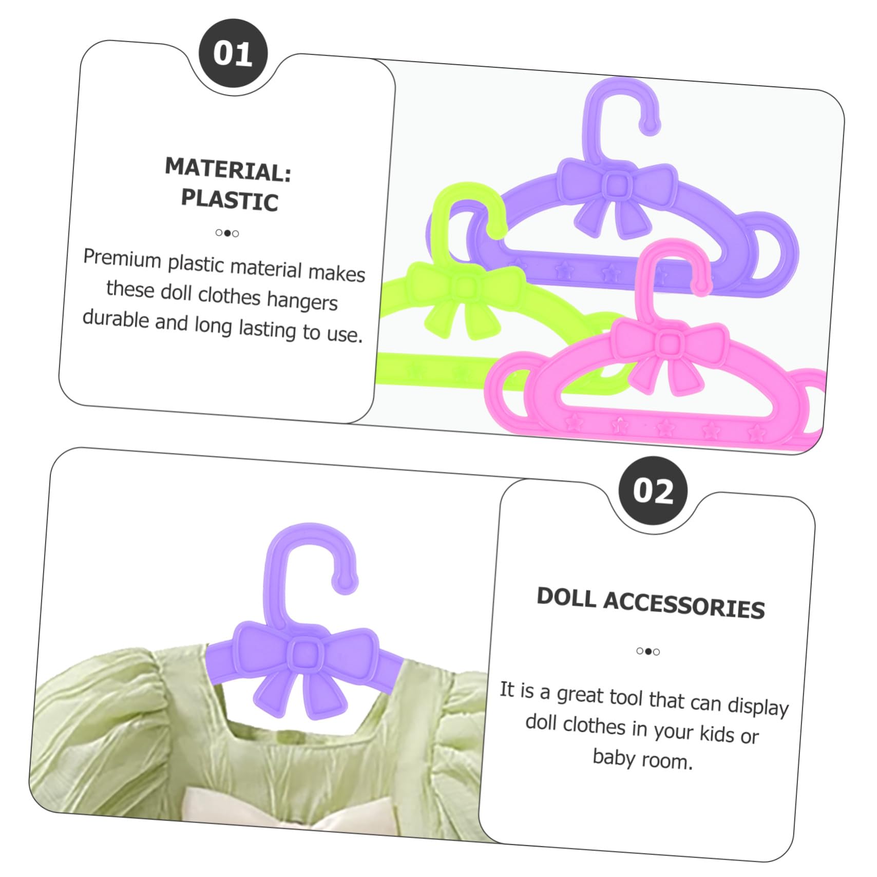 Perchas de Piezas Ropa para Plástico 15 Muñecas para Vestidos | Accesorios para Muñecas, Niñas y Bebés, Pack Multicolor, Uso en Habitación Infantil y Ocasiones Obsequios