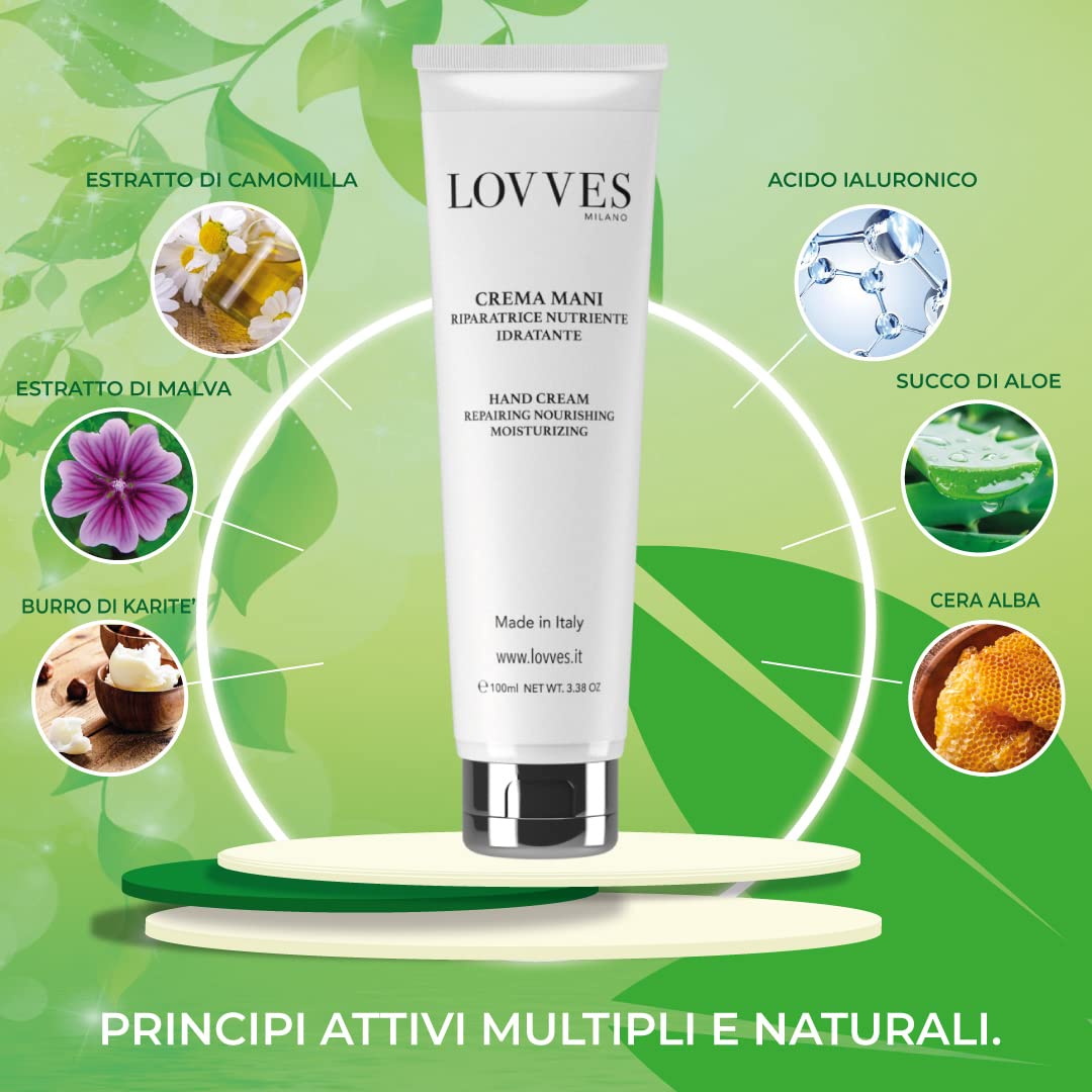 LOVVES Crema de Manos, Alta Cosmética Natural, Efecto Lifting, Nutritiva Hidratante Reparadora, Tratamiento Anti-Edad, Conserva el Aspecto Joven de las Manos. Formato 100ml