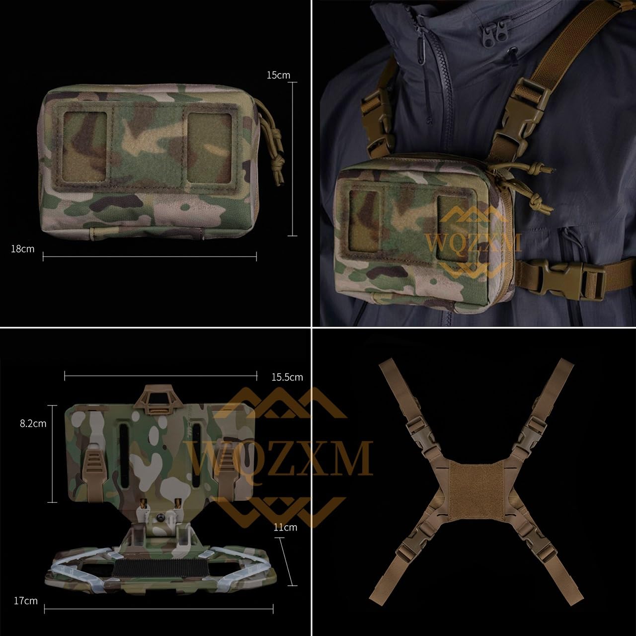 Outdoorowa Kamizelka Taktyczna Noszenia Telefonu, Outdoorowy Taktyczny Uchwyt Telefon Komórkowy Taktyczna Torba Klatkę Piersiową Etui Mapę Panel Administracyjny Airsoft Gear Carrier(TAN)