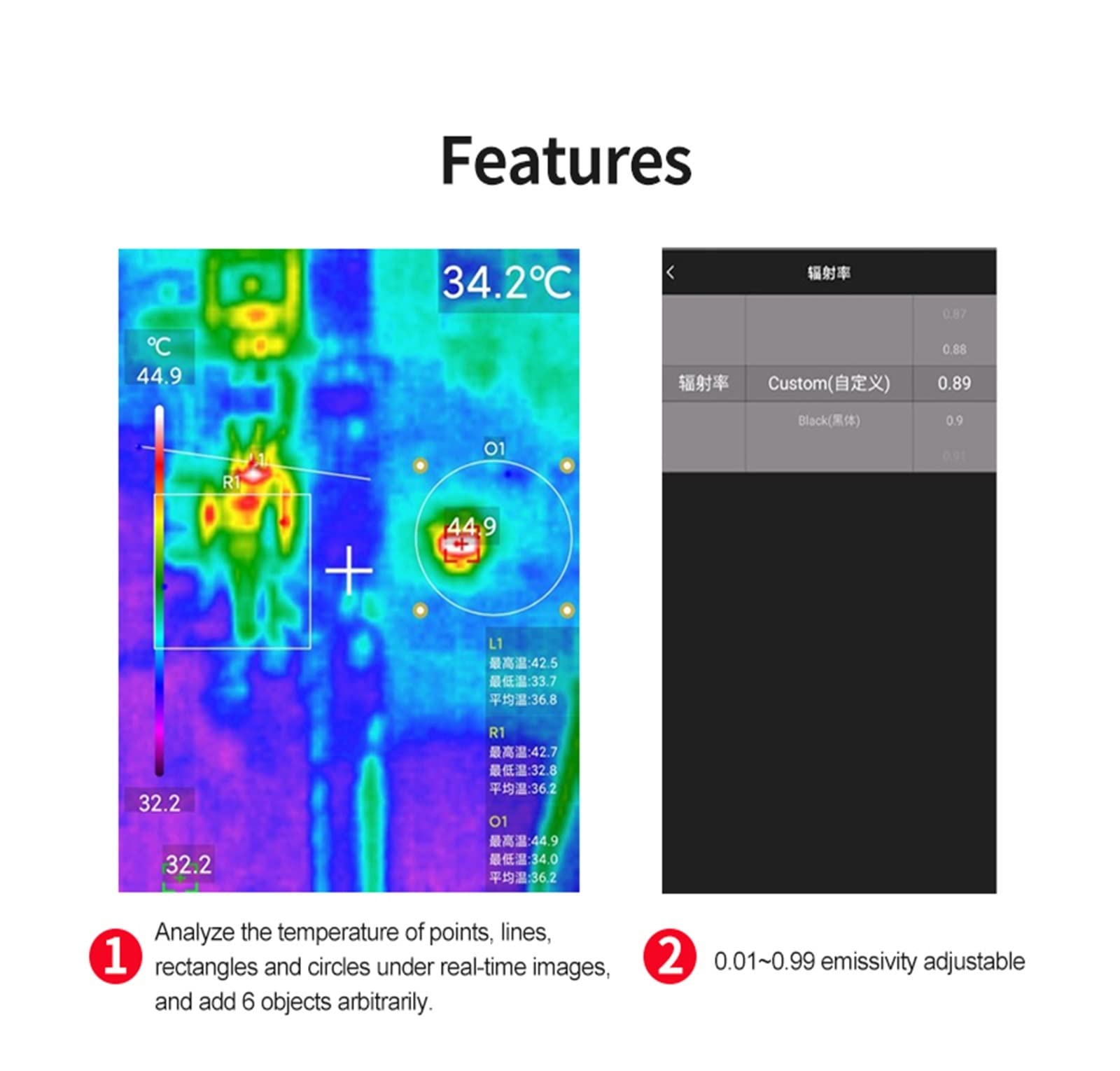 Cámara termográfica portátil Cámara térmica de teléfono móvil for imágenes de teléfono inteligente de calor de celda infrarroja móvil con análisis de PC y grabación de vídeo