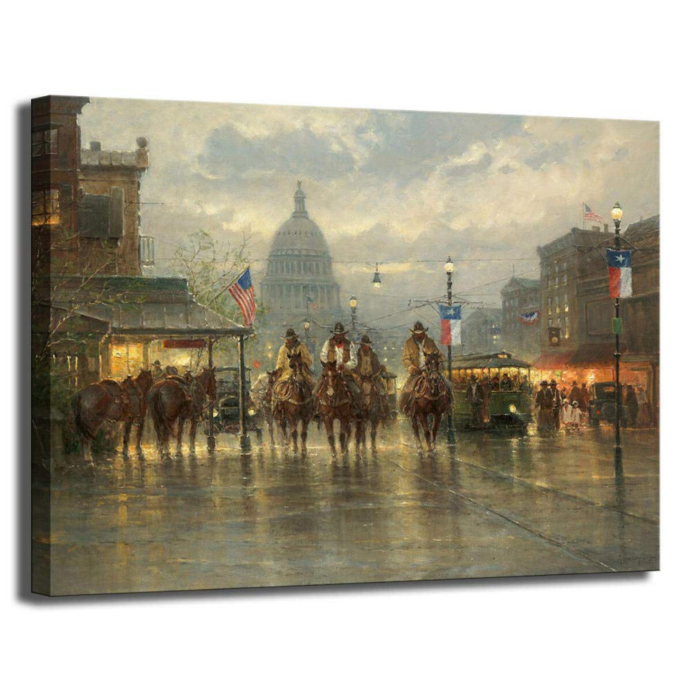XuFanWestern Cowboy Wall Art Decor City Avenue HD Print Canvas Painting 50cm x75cm No Frame