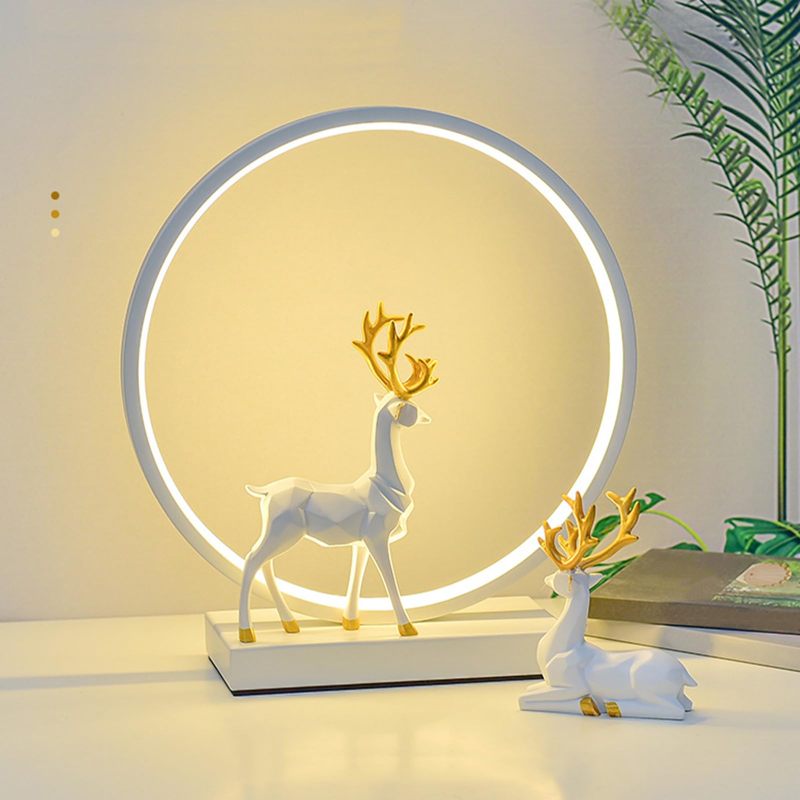 Lampka nocna LED, 50,4 uncji jeleń dekoracyjna biurkowa zasilana przez USB ochrona oczu lampka nocna do sypialni sypialnia biuro aluminiowa żywica żelazna
