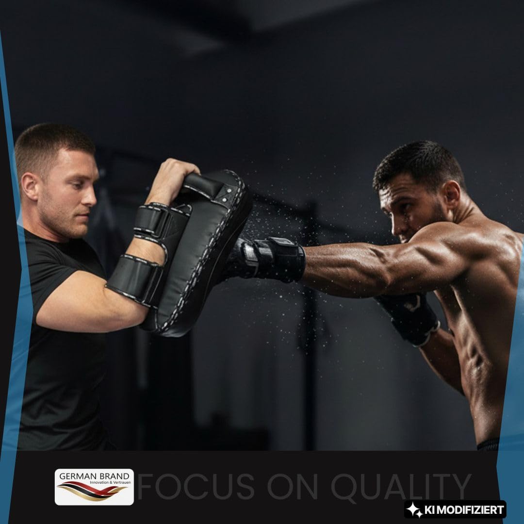 2X FOX-FIGHT Storm Schlagpolster/Schlagschild – Profi Arm Shield aus PU-Leder für Boxen, Kickboxen & Thaiboxen – Vorgekrümmt, Stoßdämpfend – Mit Arm-Pad, Griff & 2 Klettverschlüssen