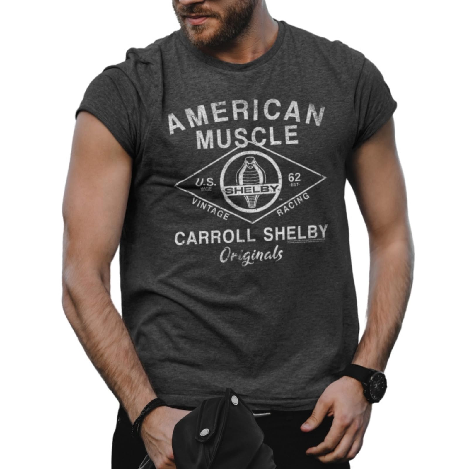 Carroll Shelby Vintage Racing Cobra American Muscle Sports Race Car Adult T-Shirt Graphic Tee