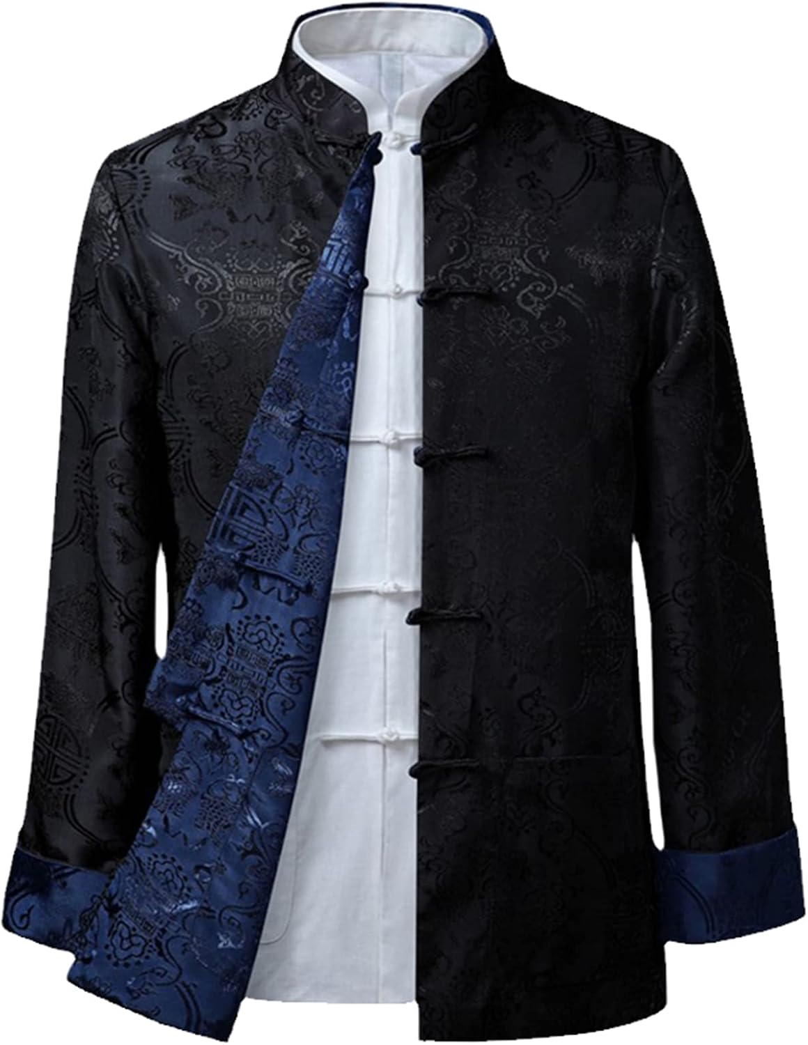 Men's Silk Tang Suit Jacket Traditional Chinese Shirt Style with Kung Fu Collar Hanfu Top on Both Sides