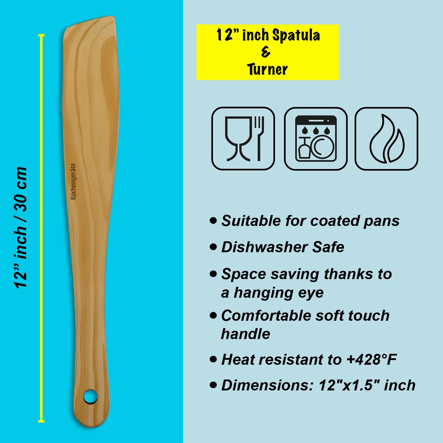 Kuchengerate - Juego de 4 esparcidores de crepé y espátula, 12 pulgadas, espátula de crepé de 3.5, 5, 7 pulgadas, kit de esparcidores de cenizas naturales, para crepería, para adaptarse a sartenes de 4