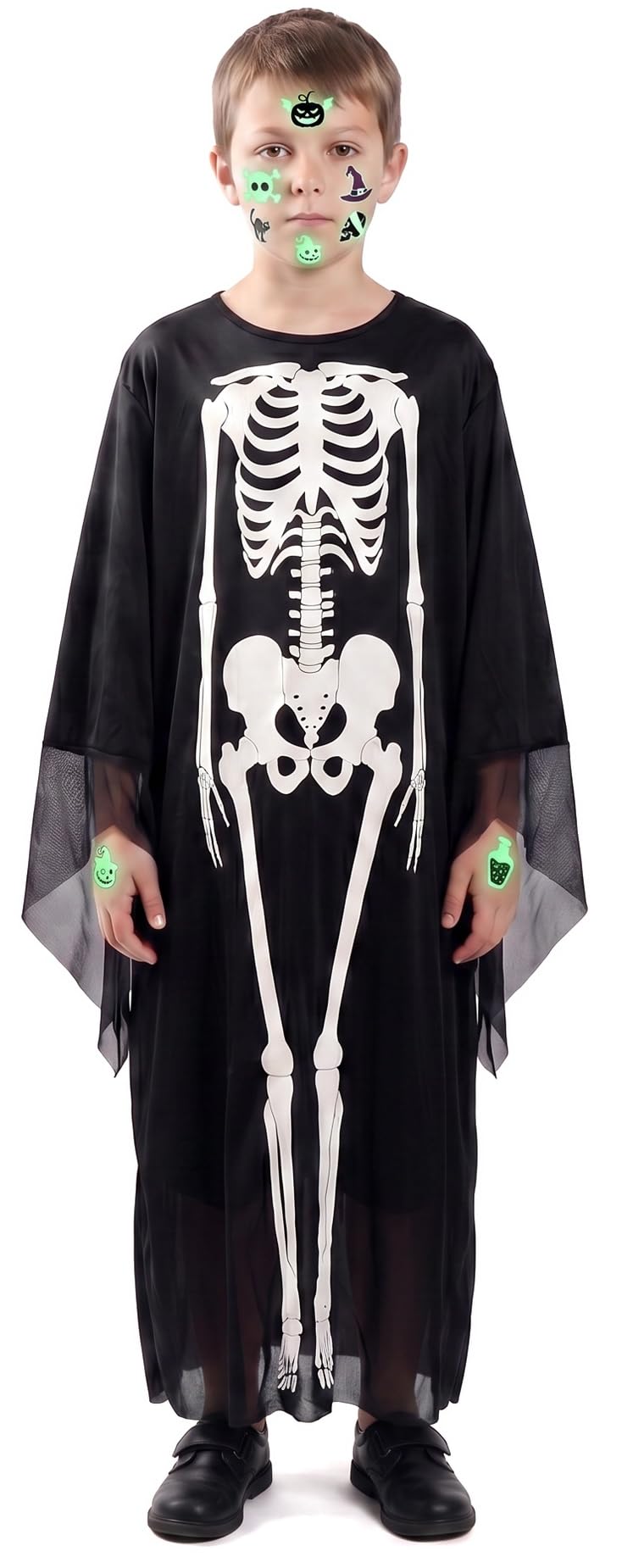Kids Halloween Costumes, Skeleton Outfit and Glow in the Dark Stickers, Toddler Halloween Costumes Boys Girls, Spooky Skeletons Fancy Dress, Simple Halloween Suit for Halloween Party Day of the Dead