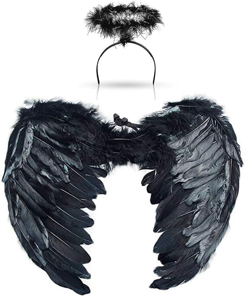 Angel Wings and Halo Headband For Kids Costumes, Feather Dress up Fancy Cosplay Party For Girls Women Adults