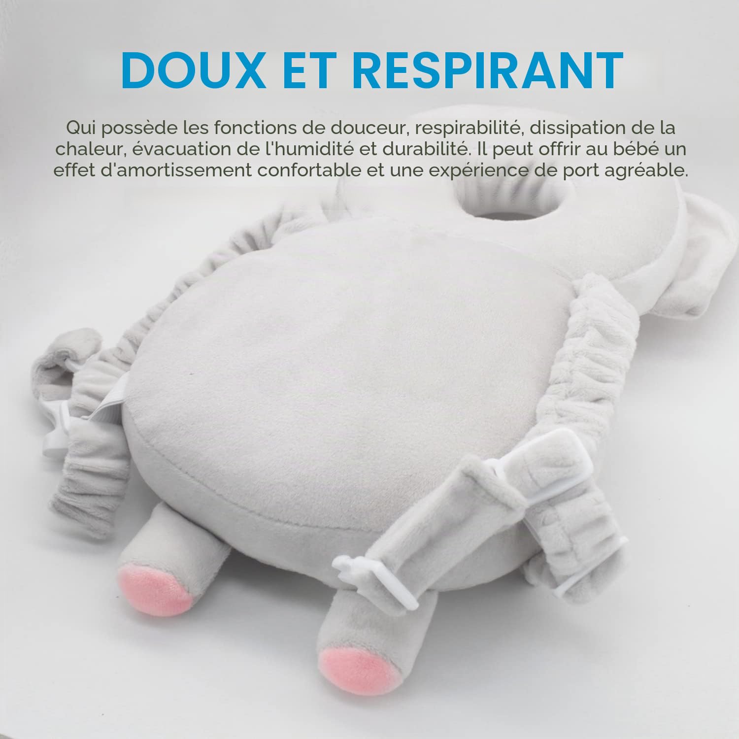 Coussinets de Protection de la Tête pour Bébé, Doux Respirant Réglable Protection de Tête de Bébé, Protection de La Tête Oreiller de Ssoutien, pour Les Enfants de 4 à 24 Mois, Éléphant