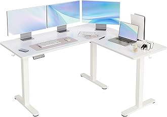 L Shaped Standing Desk, Electric Standing Desks L Shape Adjustable Height Dual Motor, 63 x 55 Inch Corner Standing Desks with Splice Board for Home Office, Large Standing Desk, White