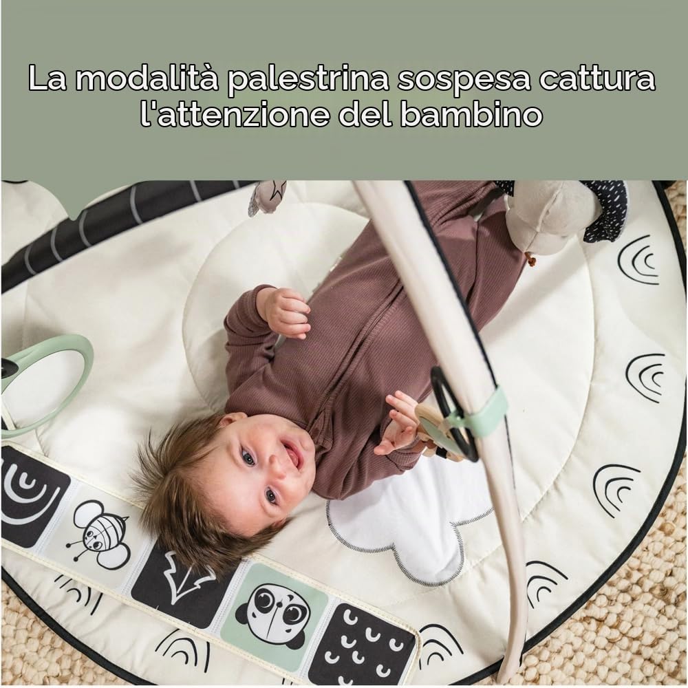 Tiny Love Classic Gymini, Tappeto musicale 2-in-1 per bebè, dai 0 mesi, palestra per bambini, 20 attività, giocattolo musicale interattivo, archi regolabili, Black & White Décor