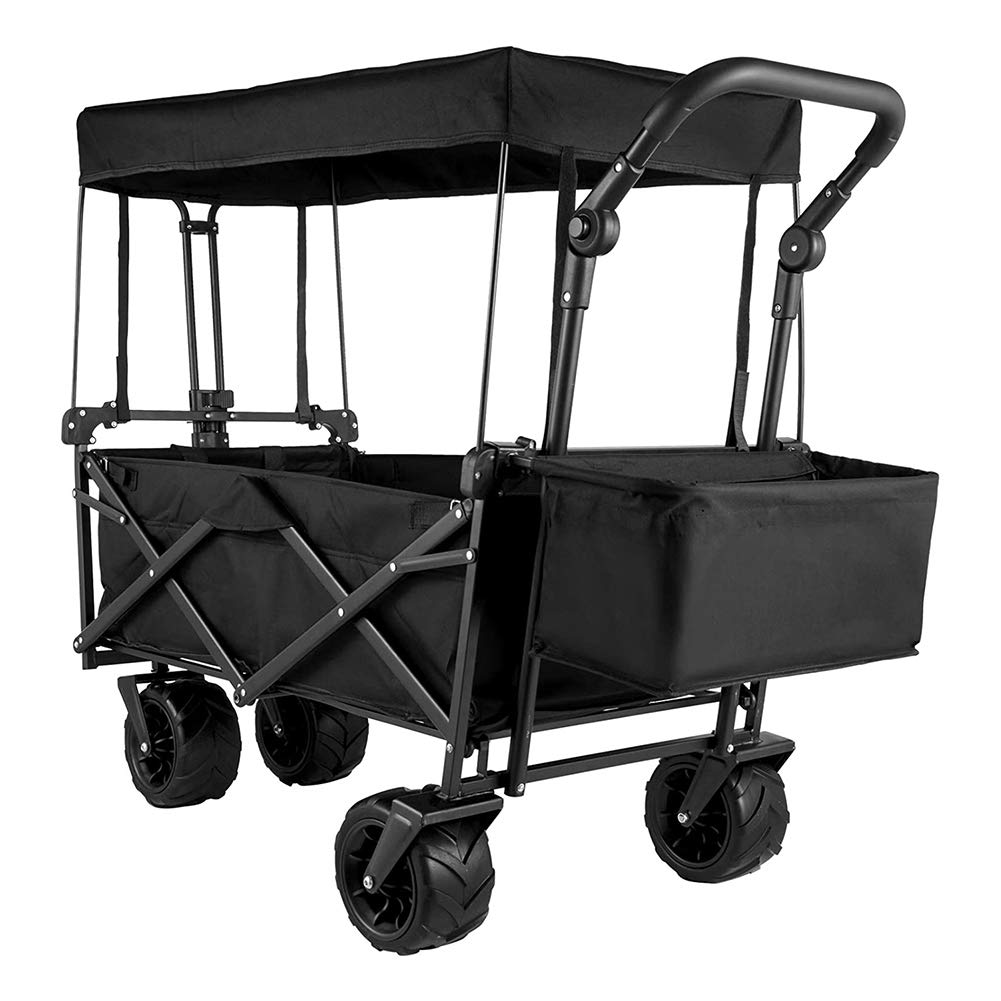 Chariot de jardin pliable push pull en tissu Oxford 600D avec auvent pour plage