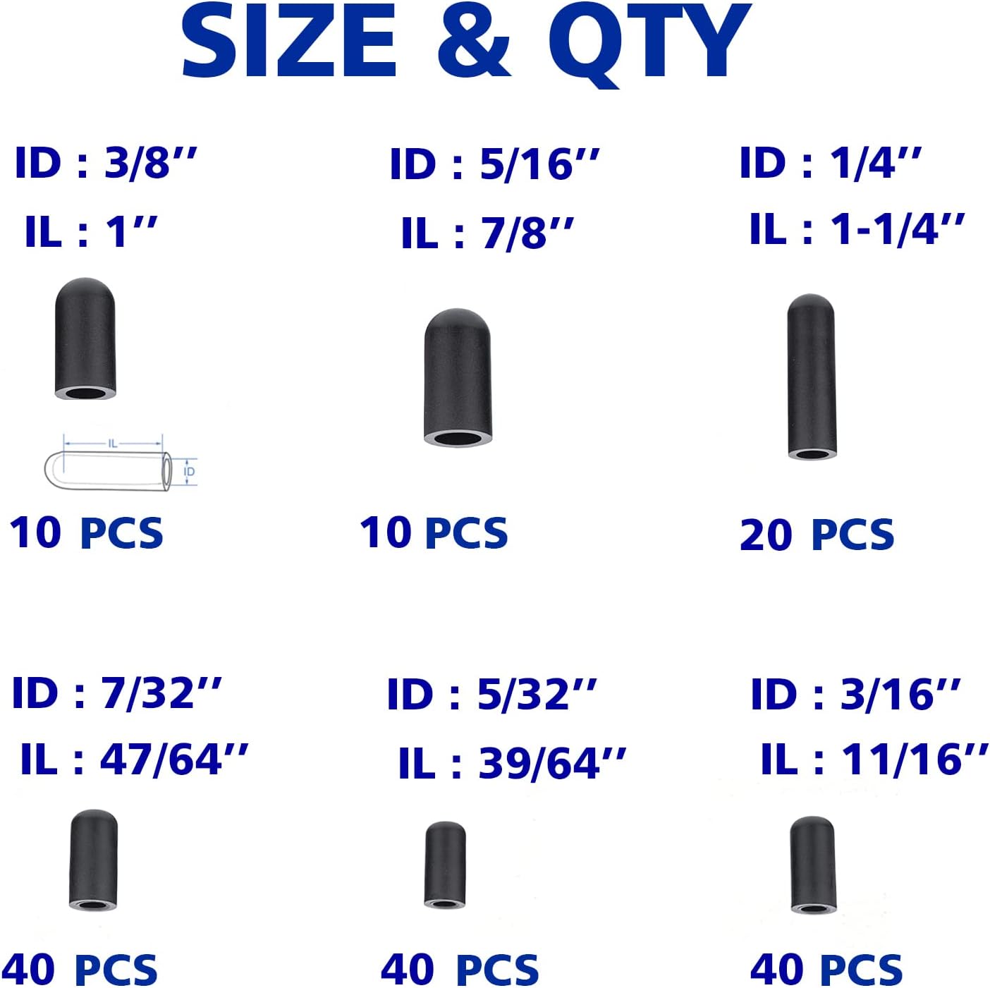 BUSY-CORNER 160 Pieces Vacuum Cap Assortment, Rubber, Dropper ID from 5/32" to 3/8" Sizes, Hose Caps Kit for Carburetor, Manifold (Black)