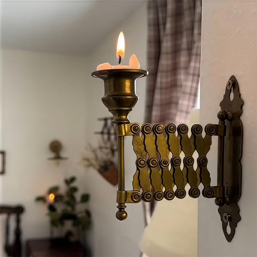 Extending Taper Candle Holder, Retro Wall-Mounted Telescopic Candle Holder，Metal French Accordion Candlestick，Sconce for Living Room, Bedroom & Fireplace Decor