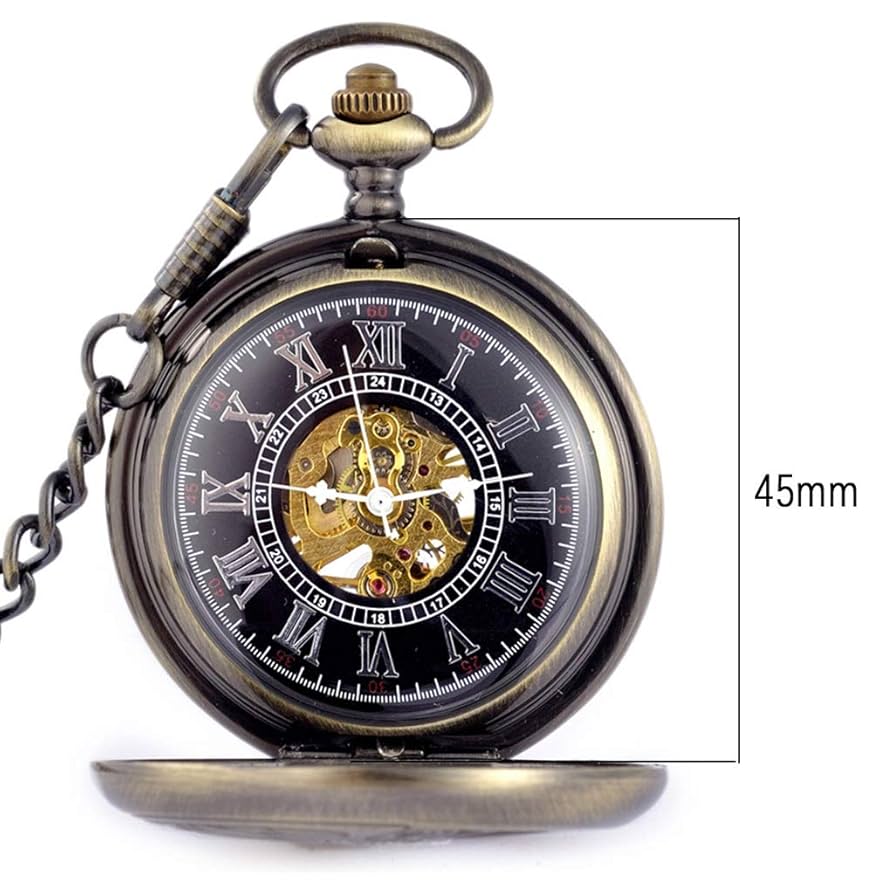 Amazon.co.jp: Zxj チェーン付きメンズ懐中時計、フリップ透かし