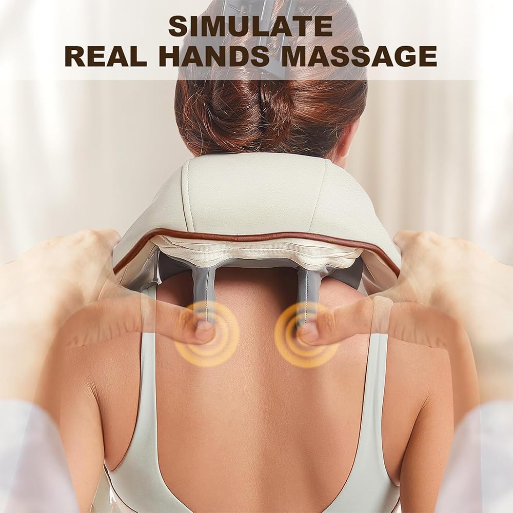 6D Masseur Cervical, Sans Fil Masseur dos et cervicales avec Massage par Pétrissage, 2 Niveaux de Chauffage et Housse Lavable, pour Cou, Dos, Jambes, Épaules, Cadeaux pour Hommes, Femmes