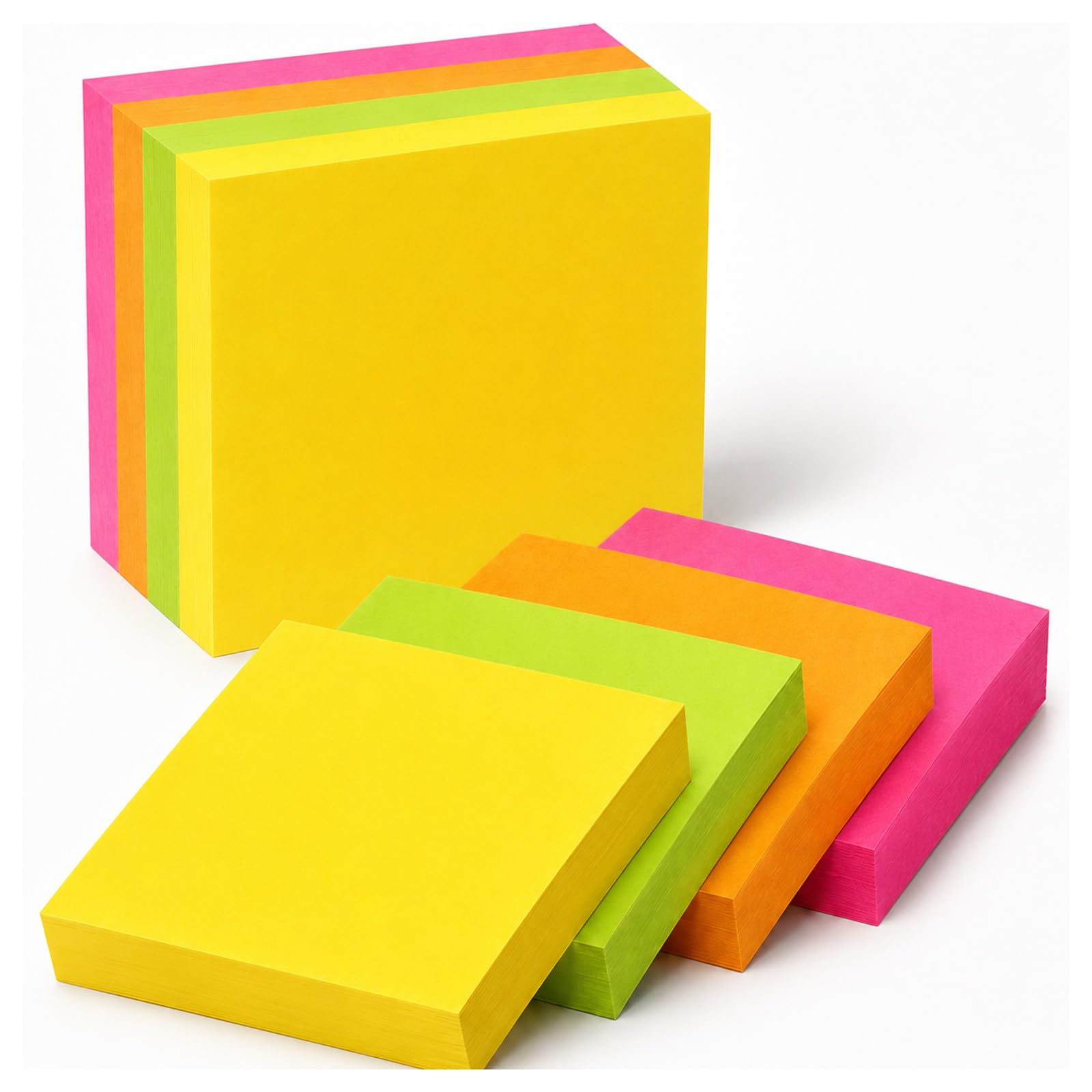 800 Bright Sticky Notes 76x76mm (3"x3"), 8 Pads of 100 Sheets, Colourful Memo Notes for Home Office School, Reminders Note Taking