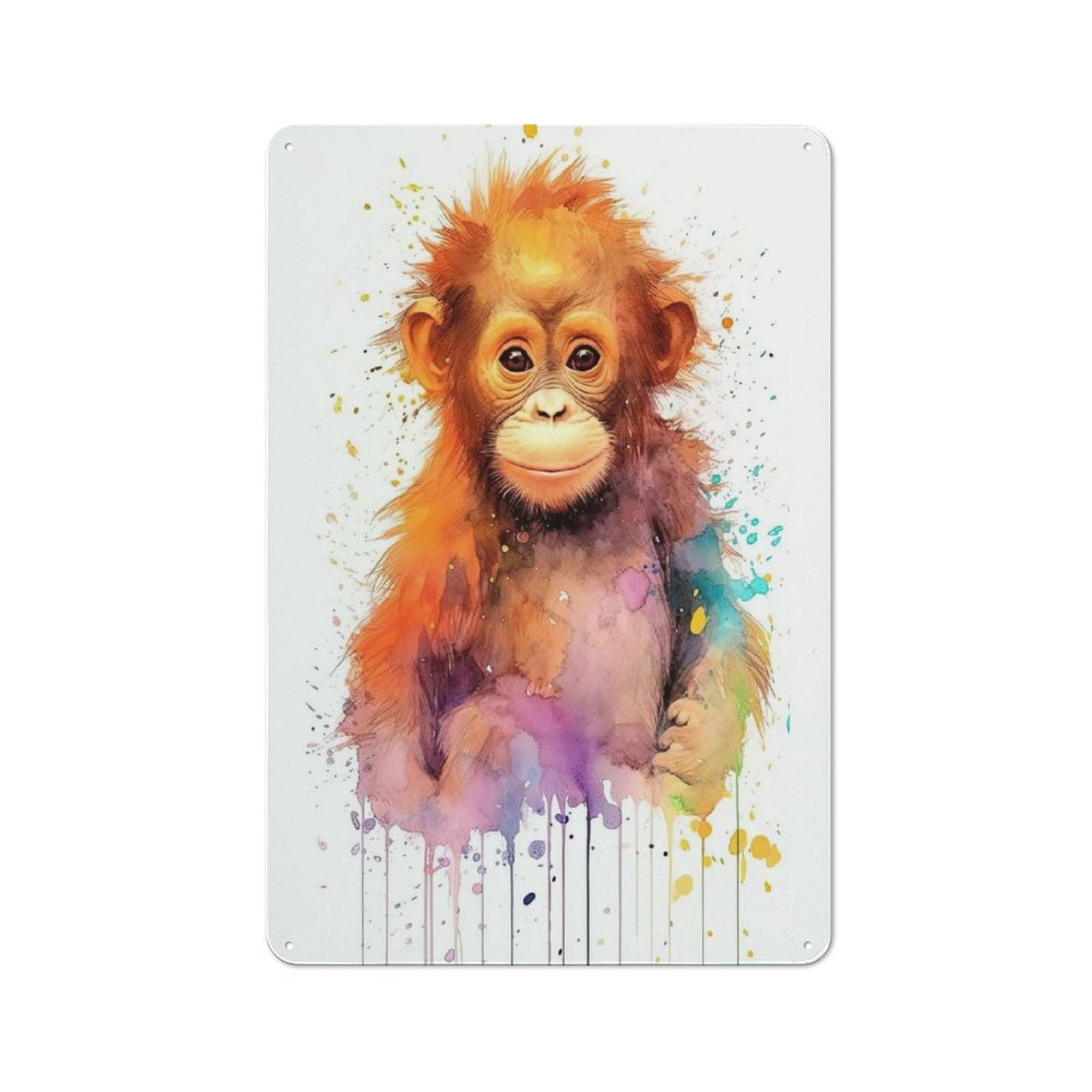 Junmoney Style-15 Metal Wall Sign 30X20cm Featuring Watercolor Baby Orangutan For Garage Or Workshop, For Garage, Workshop And Man Cave Decoration