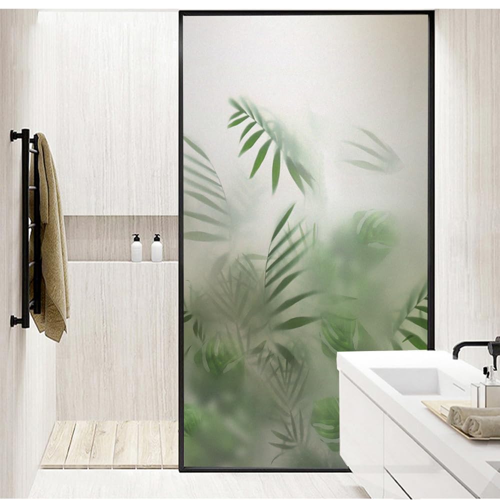Sichtschutz-Fensterfolie UV-Schutz Hitzeregulierung Statisch Haftende Fensterabdeckungen Grüne Blätter Dekorative Glas-Fensteraufkleber (90x200cm)