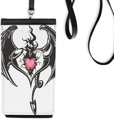 Broken Armor Love Heart Huge Wings Phone Wallet Purse Hanging Mobile Pouch Black Pocket