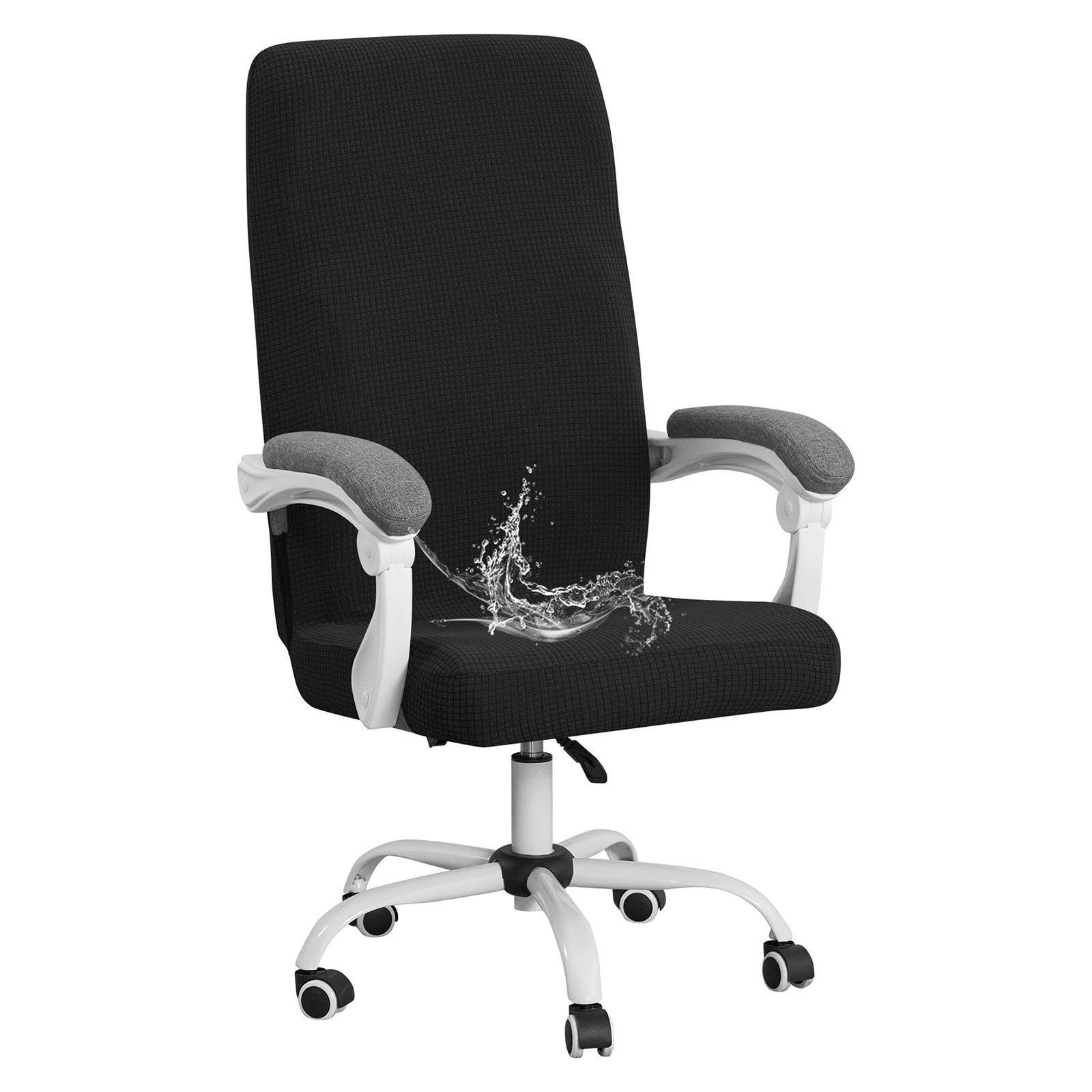 YOPOIY Waterproof Office Chair Cover with Zippers, Stretch Soft Computer Desk Chair Slipcover, Universal Fit Washable Jacquard Executive Rotating Chair Protector (black,one size)