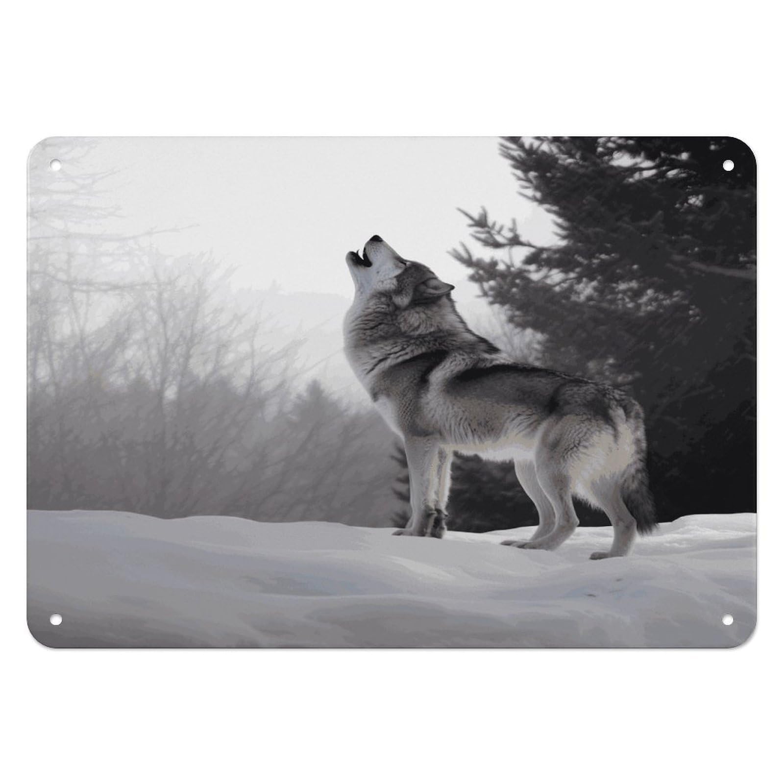 Btcowzrv Style Howling Wolf Metal Sign, 5.5" X 7.9" Tin Wall Decor, Wall Art Plaques For Home Wedding Decor Room Living Room Decoration