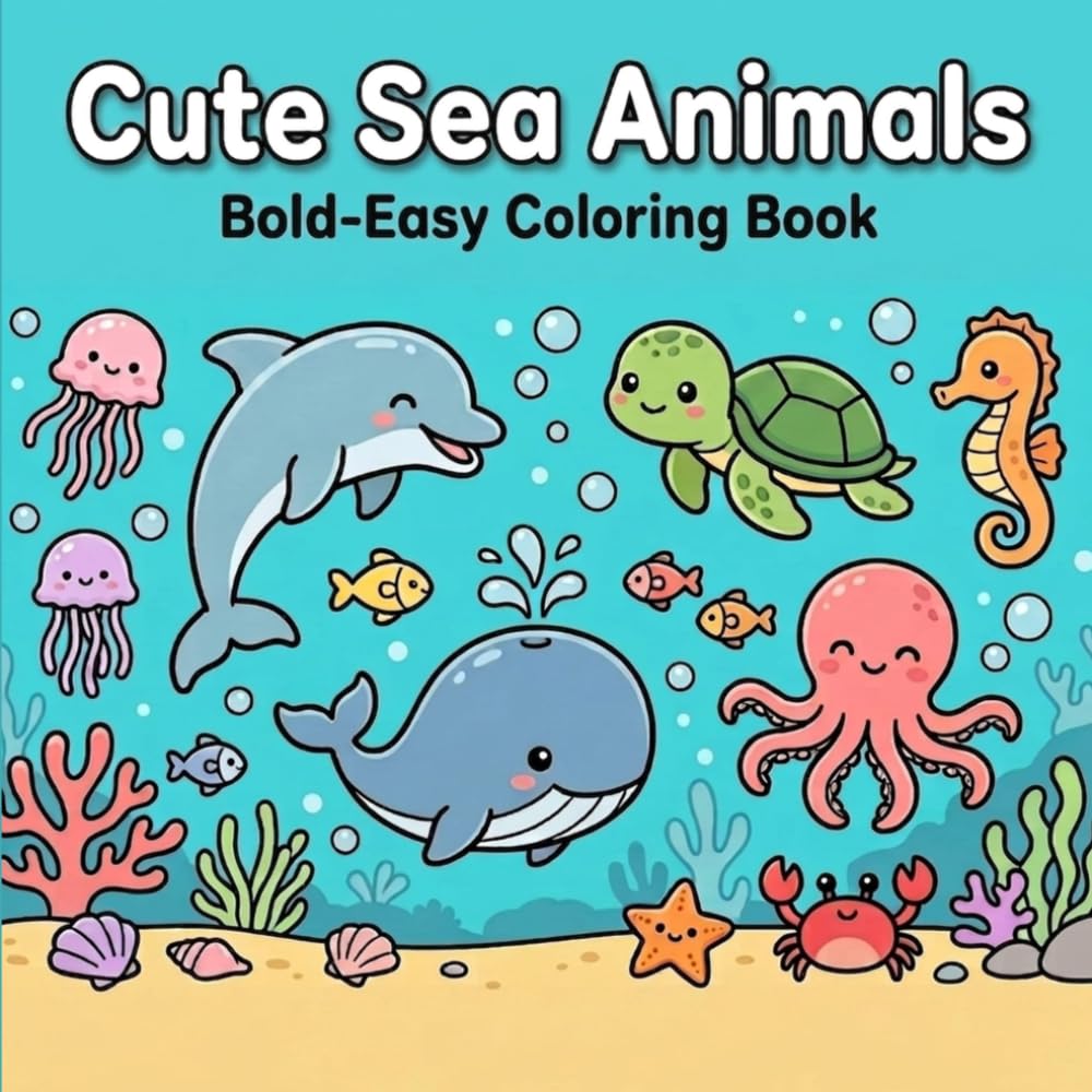 Cute Sea Animals: Bold-Easy Coloring Book for Kids and Adults