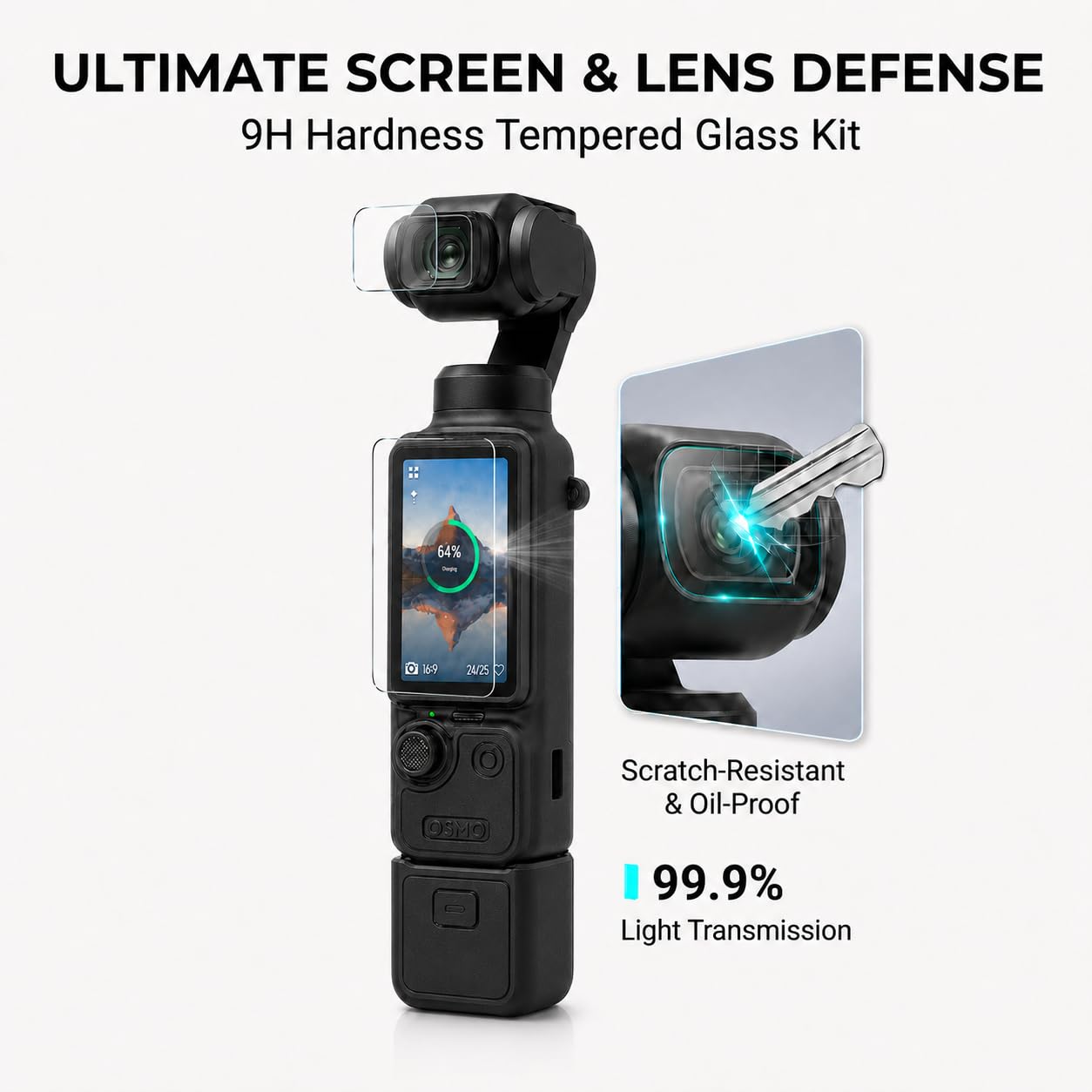Silicone Coque pour DJI Osmo Pocket 4 avec 2 Protections D'Écran et D'Objectif, Housse en Silicone Souple, Antichoc Antidérapante et Anti-Rayures, Kit de Protection Complet Accessoire– Noir