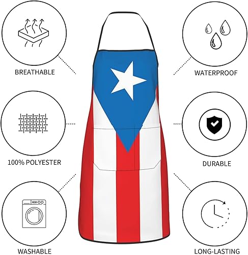 Miniatura 8 de bzaxxqi Aaprones con bandera de Puerto Rico, delantales de Puerto Rico para hombres y mujeres con bolsillos, delantal de chef ajustable para cocinar