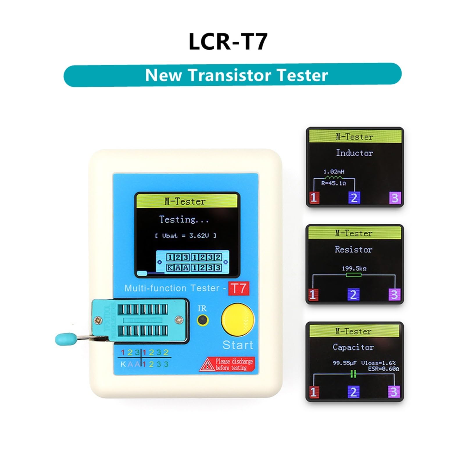 LCR-T7 Transistor Tester TFT Diode Triode Capacitancia Meter LCR ESR NPN PNP MOSFET IR Multifunción Multímetro Análisis Detección Preciso Exhaustivo