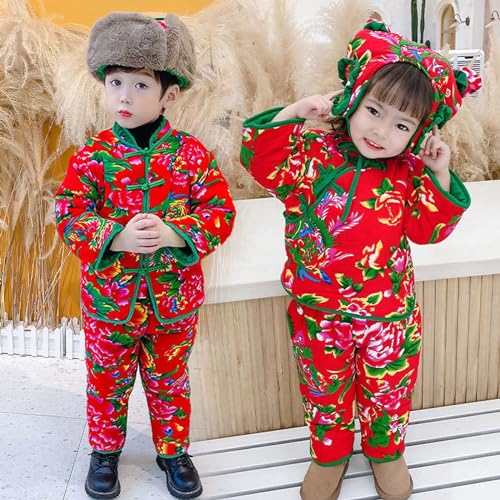 China Northeast Big Flower Cotton Coat Set Winter Thickened Children's Performance Clothes Cotton Winter Warm Coat2