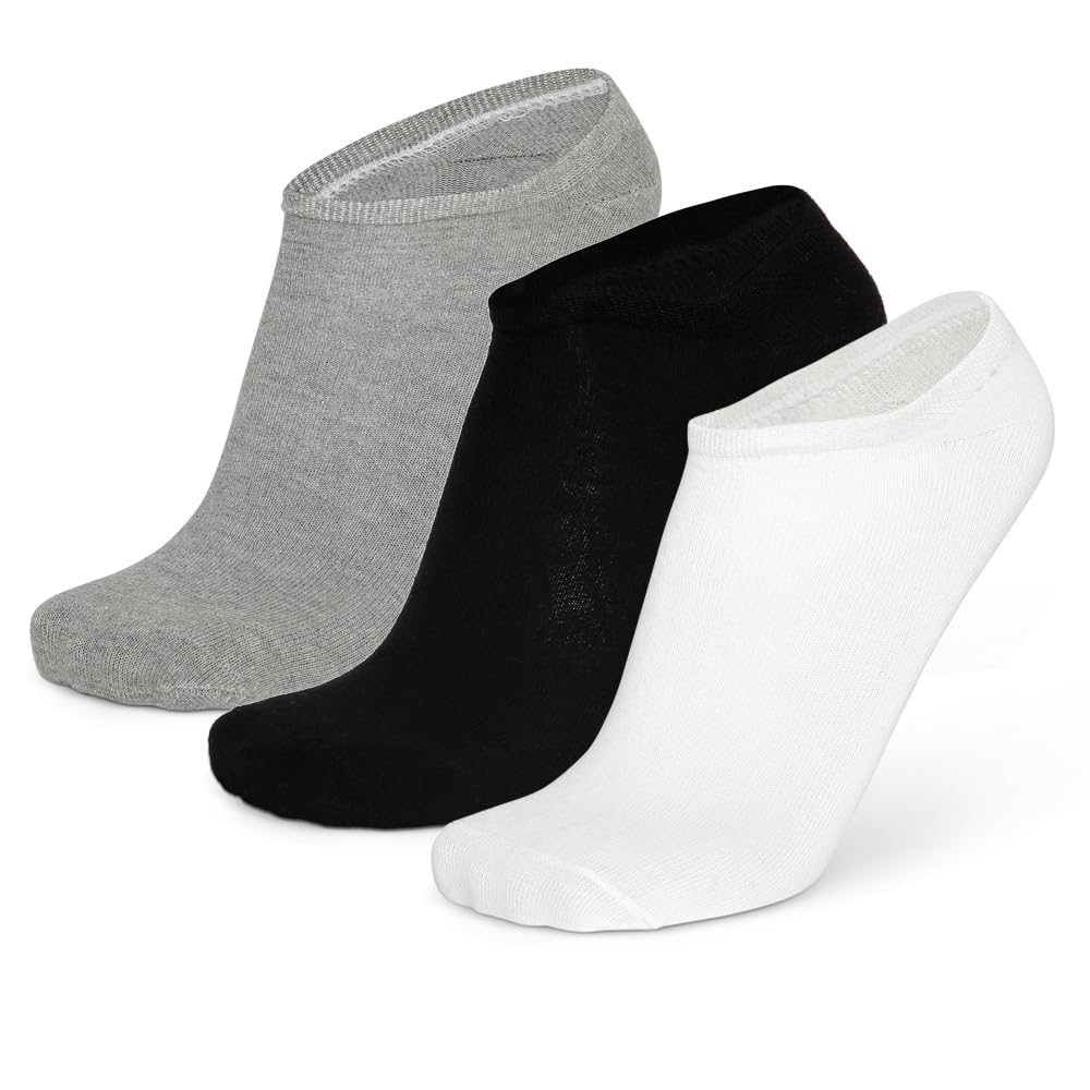 ANCHORLow Ankle Plain/Solid Socks for Men (Pack of 3) (White, Black, Grey)