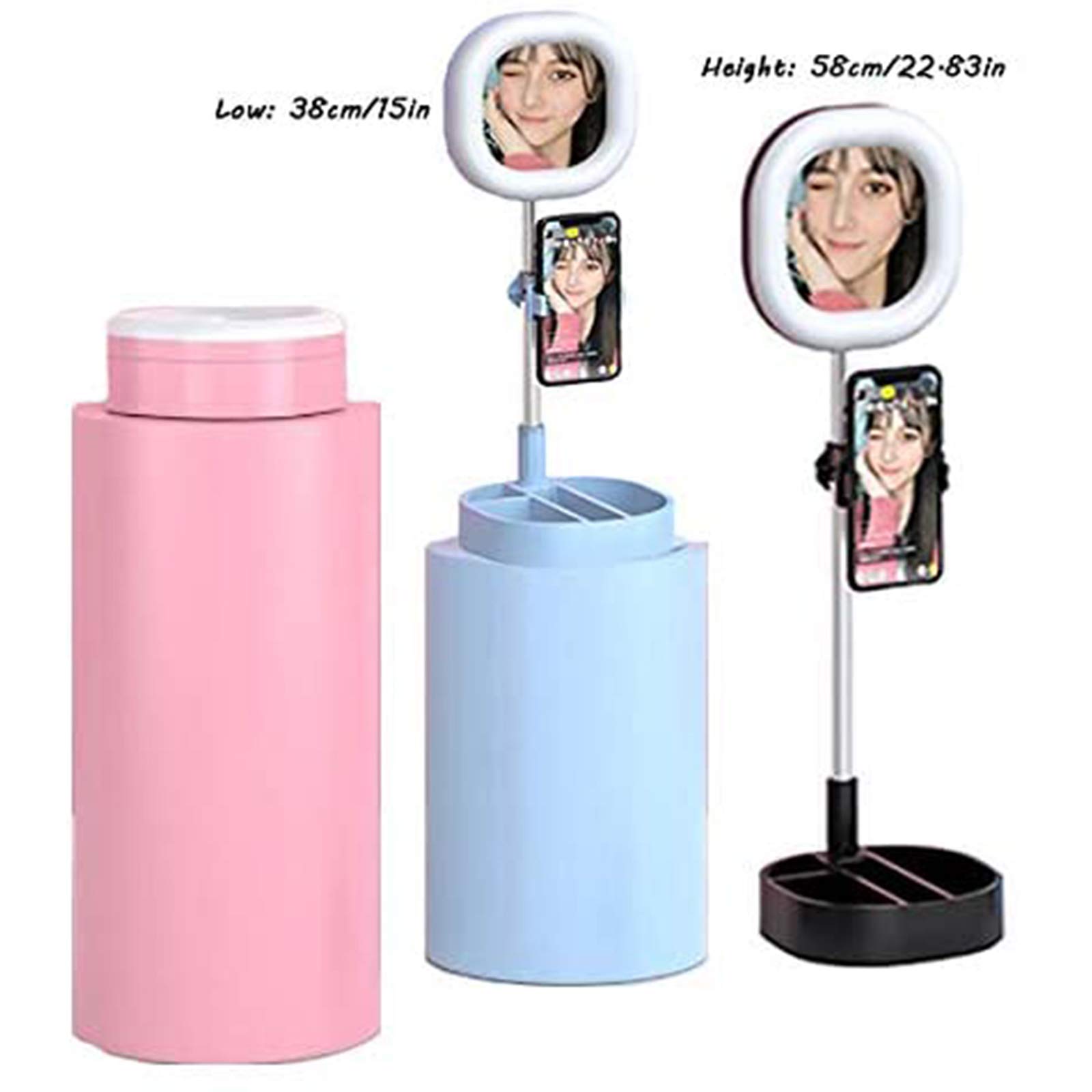 Luce ad Anello LED Pieghevole con Specchio per Il Trucco e Supporto per Telefono, Dimmerabile 3 modalità Colore Selfie Ring Light per Youtube, TIK Tok,Trucco, Fotografia,Blu