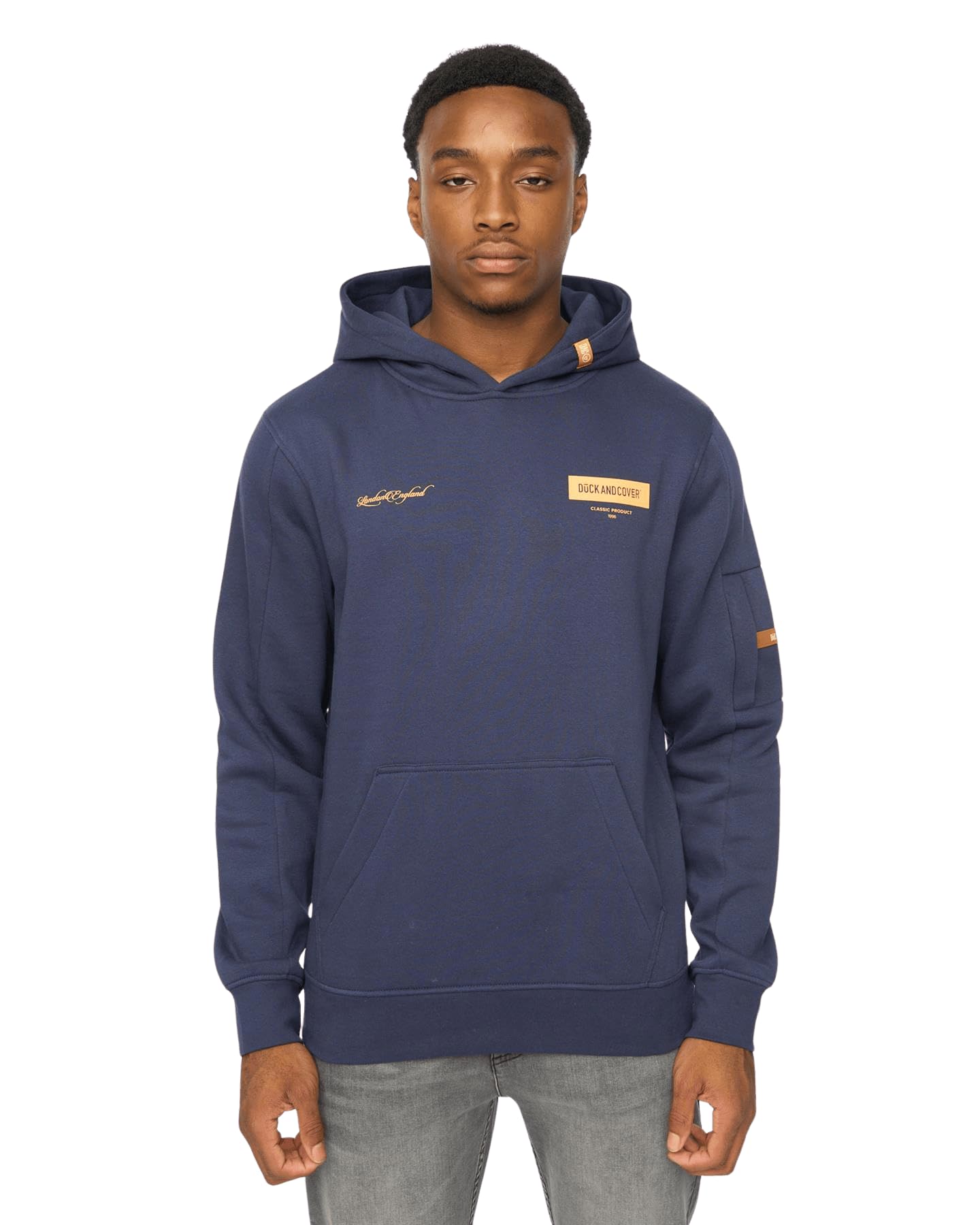 Duck and Cover - Mens 'MARSAK V2' Cotton Regular Fit Carbon Fleece Hoodie For Men (L, Indigo)