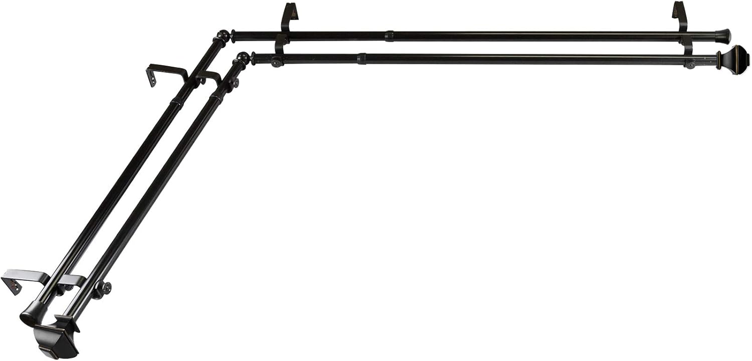 Rod Desyne 13/16" Moyat Corner Window Double Curtain Rod, 120-170 inch, Black