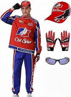 T TUNSTAND Adult Ricky Bobby Costume for Men Talladega Nights Racing Jumpsuit Top Cap Full Outfit Halloween Uniform Props