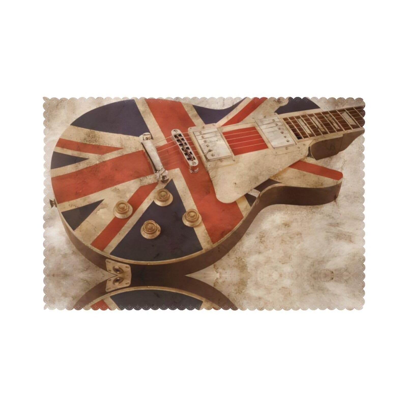 YYHWHJDE Guitar British Flag Prints Placemats Set of 6 12x18in - Engineered for Durability & Heat Resistance Polyester