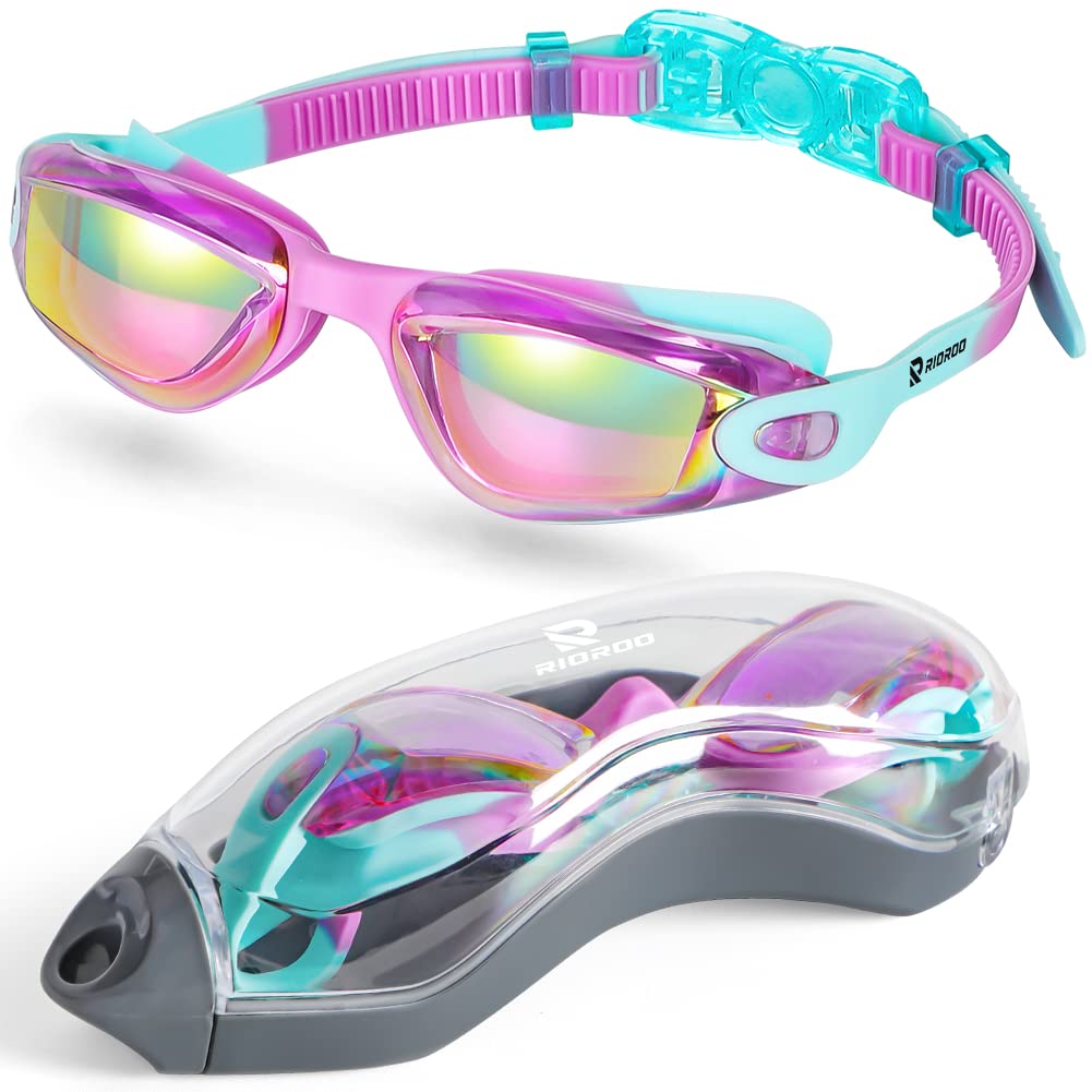 RIOROO Gafas de Natación Niños, Gafas de Natación Niñas Niños 6-14 Años Antiniebla Gafas para Nadar Protección UV sin Fugasy un Estuche Gratis de Regalo