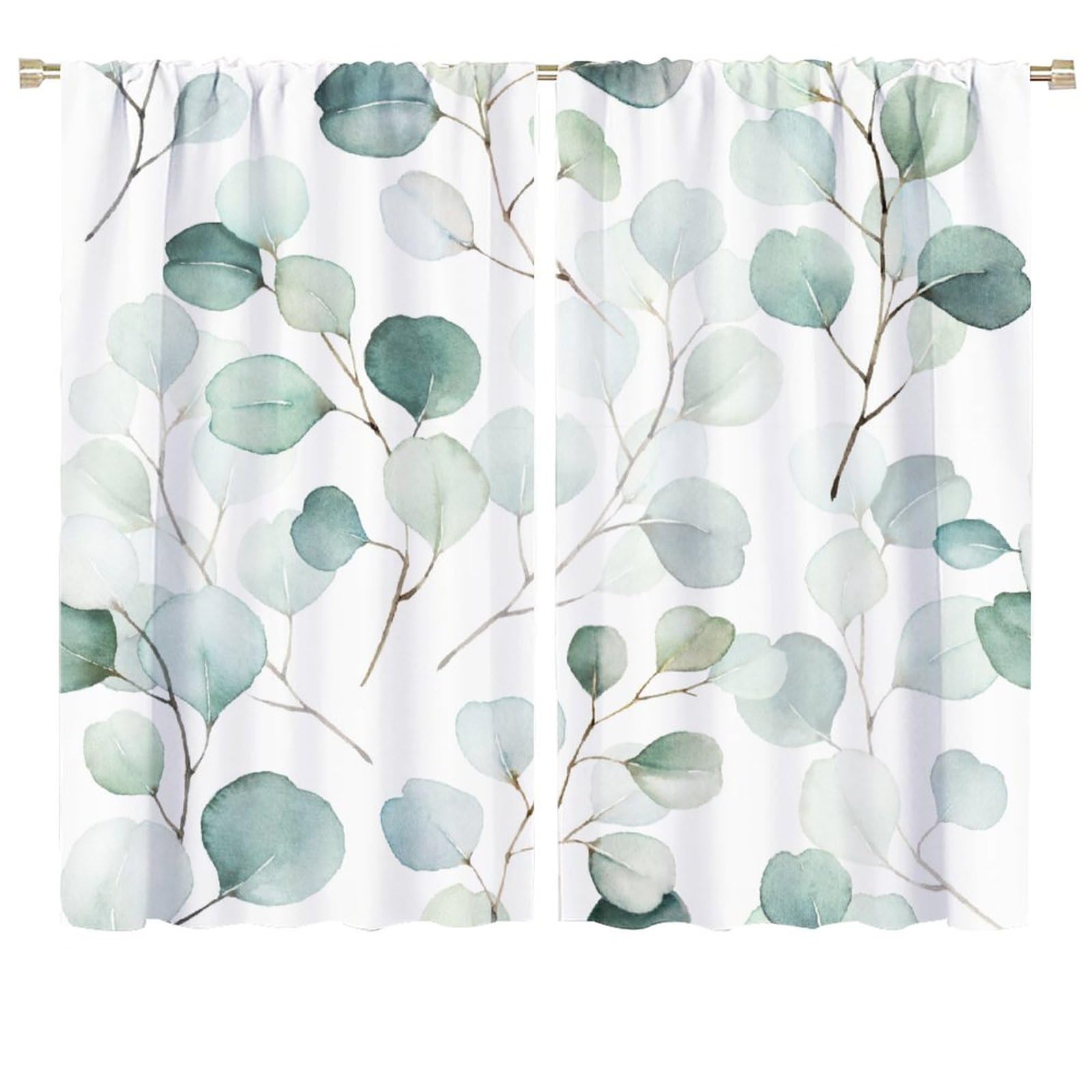 Eucalyptus Curtains Green Leaves Spring Botanical Blackout Print Rod Pocket Window Drapes for Bedroom Living Room 72x63in