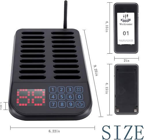 Miniatura 9 de Sistema de localización de restaurantes, zumbador de distanciamiento social 20 buscapersonas, llamadas inalámbricas con vibración, intermitente y