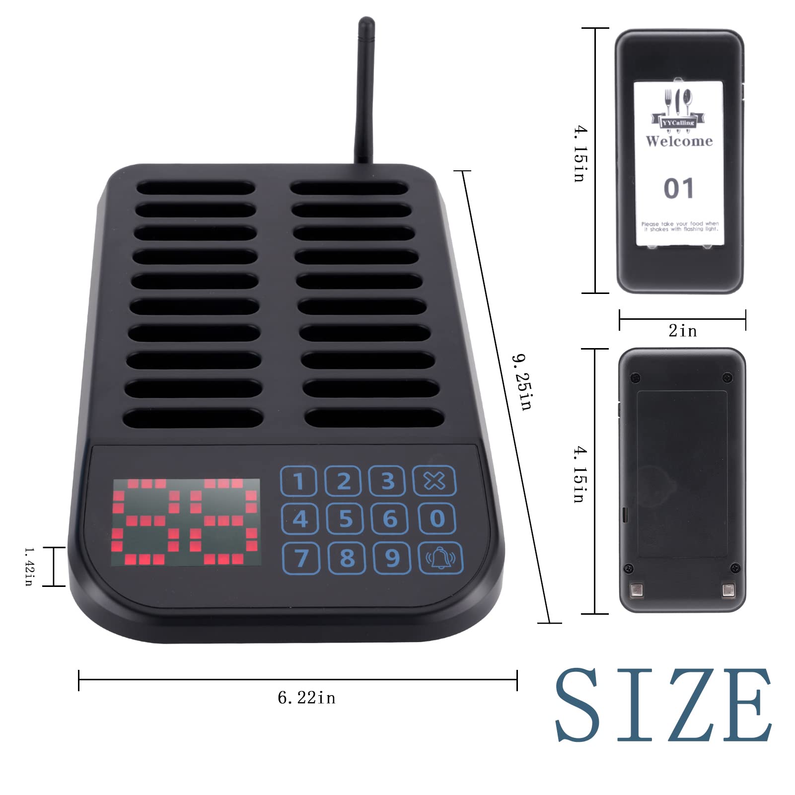 Sistema di cercapersone per ristorante, cicalino per distanziamento sociale, 20 cercapersoni, chiamate wireless con vibrazione, lampeggiante e cicalino, per ristorante, camion, ospedale