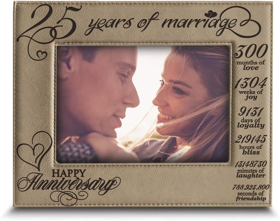 BELLA BUSTA- 25 Years of Marriage- 25th Anniversary, Husband, Couple- Engraved Leather Picture Frame (5x7 Horizontal)