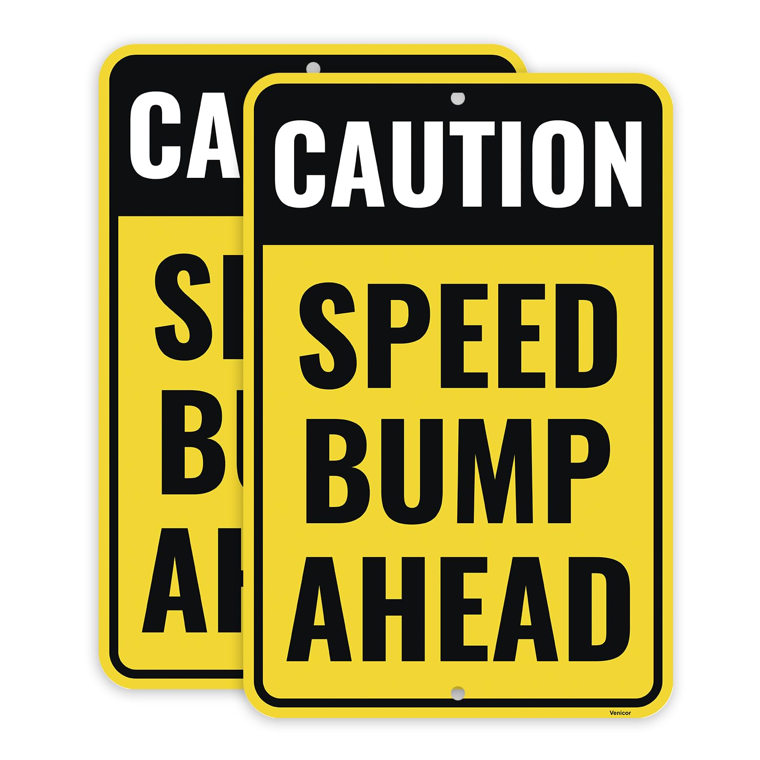 2 letreros de velocidad, 45,7 x 30,5 cm, aluminio, con texto en inglés "Caution Bump Ahead"