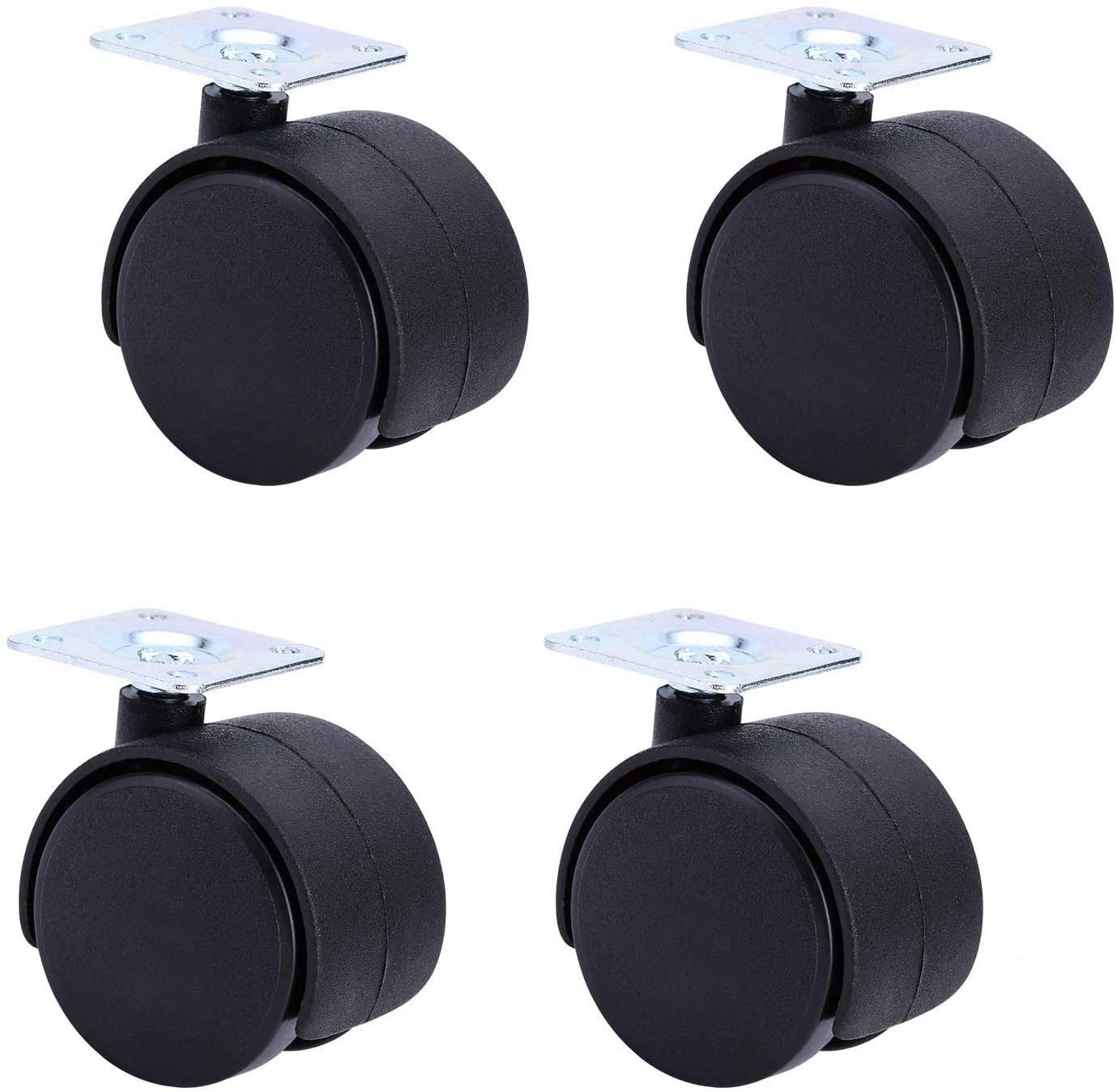 GBRJUYF 4Pcs Heavy Duty Swivel Plate Casters, 50mm Nylon Wheels for Furniture, Universal Trolley Casters with Accessories, Durable Black Castors for Effortless Mobility & Stability